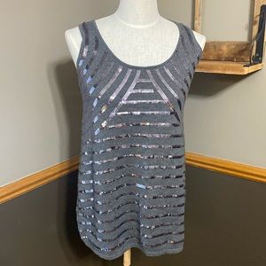 Etcetera gray scoop neck cashmere blend  tank top with sliver sequins size M